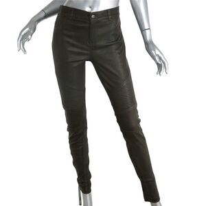 VINCE Olive Green Leather Moto Leggings Pants XS Quilted Knee Stretch Skinny